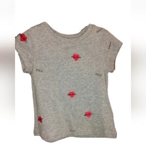 Polo Ralph Lauren Size 2T Girls Gray T-shirt with Red Hearts Valentines Love New